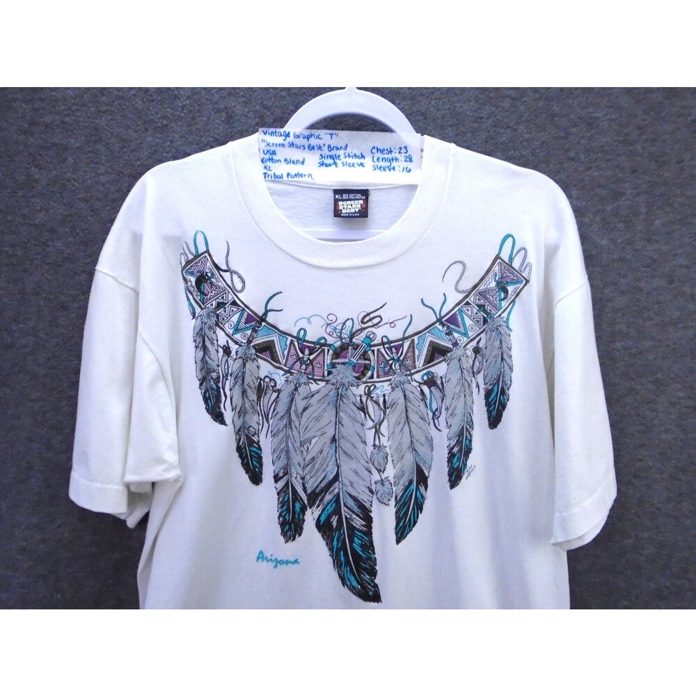 Vtg 90s Screen Stars Best Arizona T Shirt XL Single Stitch Dreamcatcher Native - Picture 2 of 8